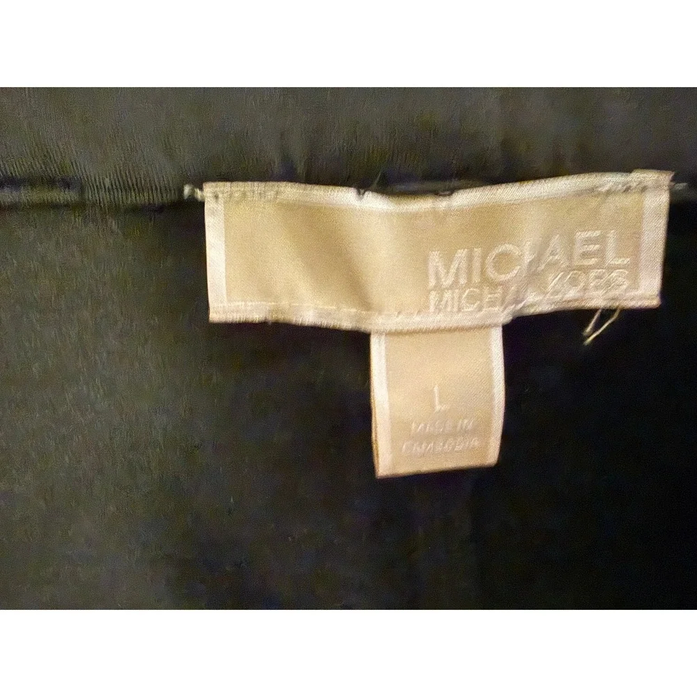 Michael Kors Womens Black Faux Leather Leggings Gold Logo Tapered Pants Size L